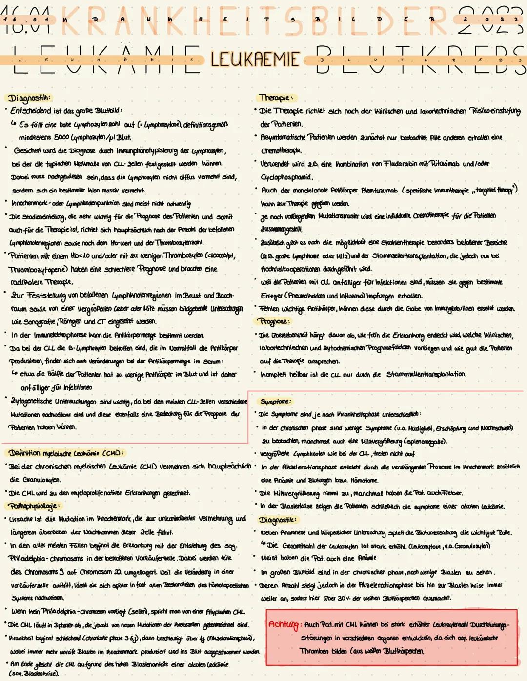 # 16.04 KRANKHEITSBILDER 2023
LEUKAMIE LEUKAEMIE BLUTKREBS

Definition:
*   Eine Leuhämie (,,Blutkrets") entsteht durch unhontrollierte Verm