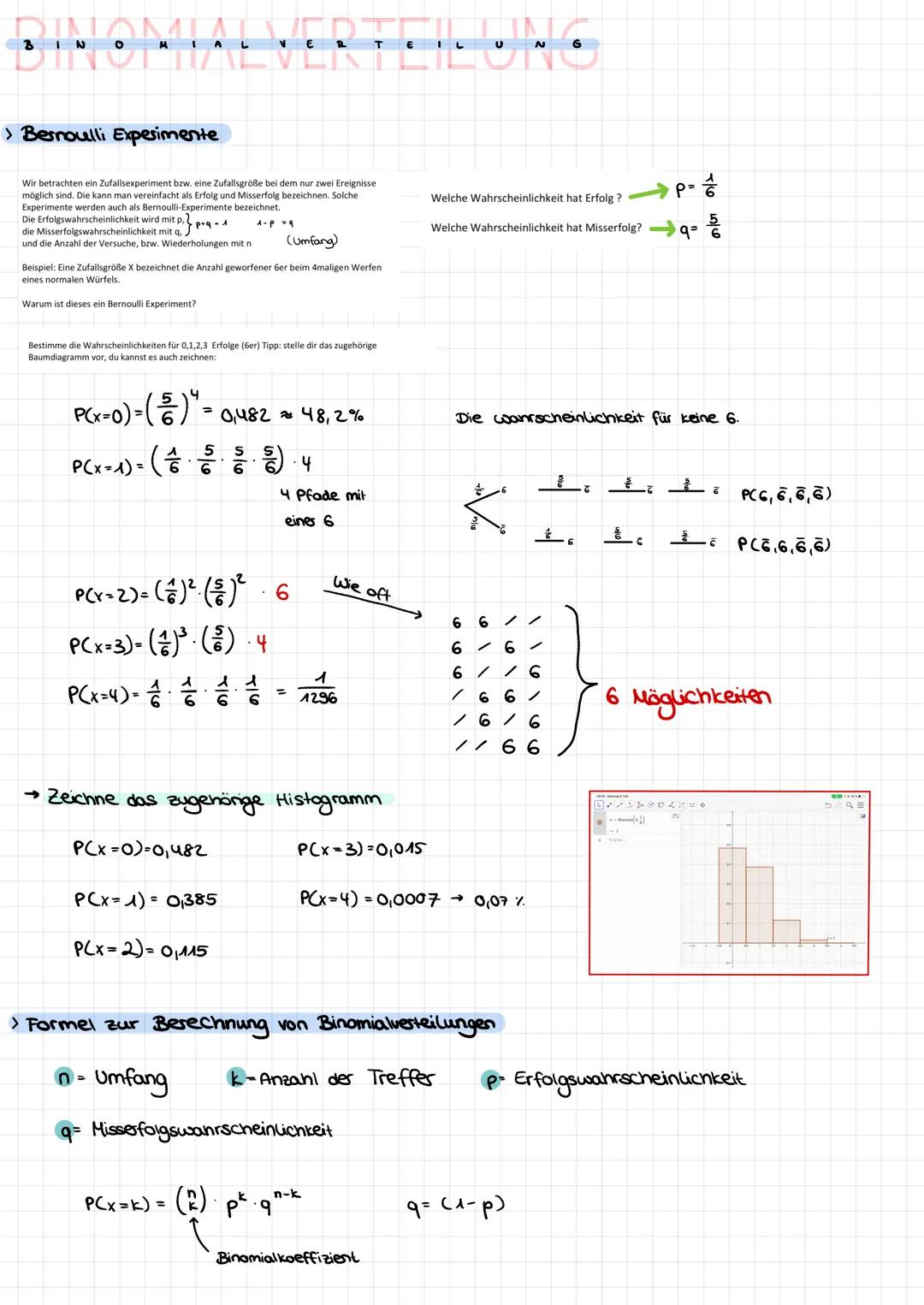 # BINOMIALVERTEILUNG

> Bernoulli Experimente

Wir betrachten ein Zufallsexperiment bzw. eine Zufallsgröße bei dem zwei Ereignisse
möglich s