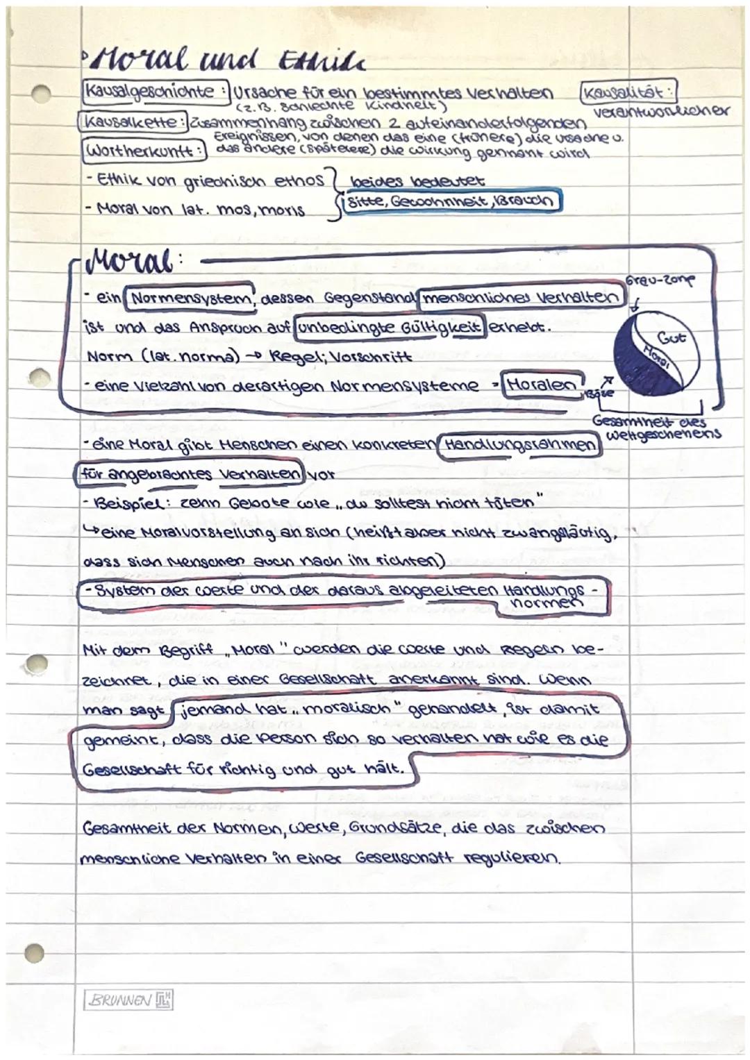 • Moral and Ethile
Kausalgeschichte Ursache für ein bestimmtes Verhalten
(z. B. schlechte Kindnelt)
Kausalkette: Zusammenhang zwischen 2 auf