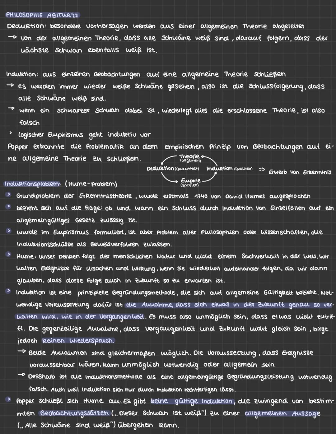 PHILOSOPHIE ABITUR 22
Deduktion: besondere vorhersagen werden aus einer allgemeinen Theorie abgeleitet
→ Von der allgemeinen Theorie, dass a