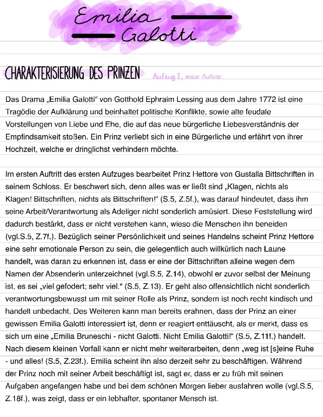 Prinz Charakterisierung in Emilia Galotti 1. Aufzug: Alter, Textstellen & Name