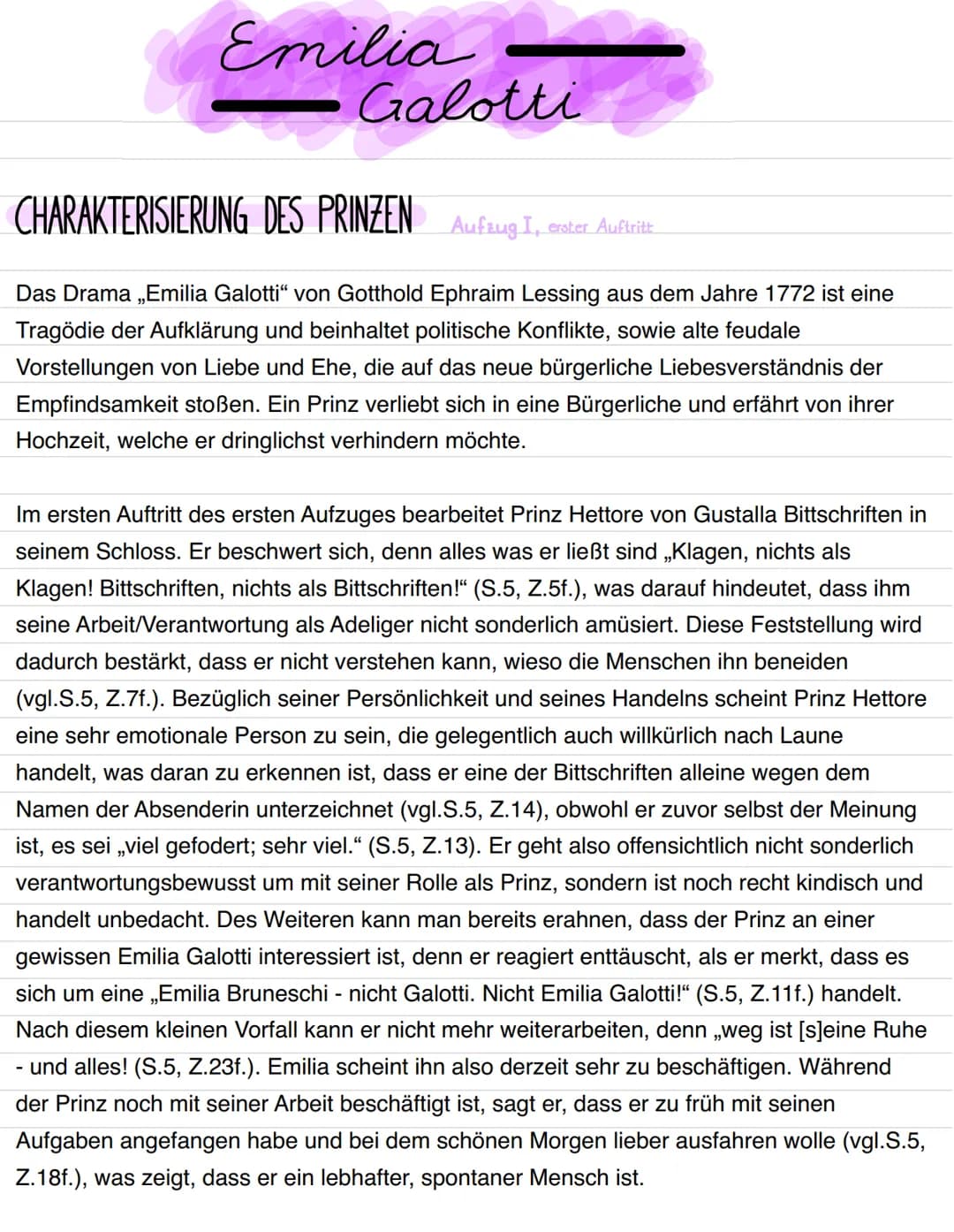 Emilia
Galotti
CHARAKTERISIERUNG DES PRINZEN Aufzug I, croter Auftritt
Das Drama ,,Emilia Galotti" von Gotthold Ephraim Lessing aus dem Jahr