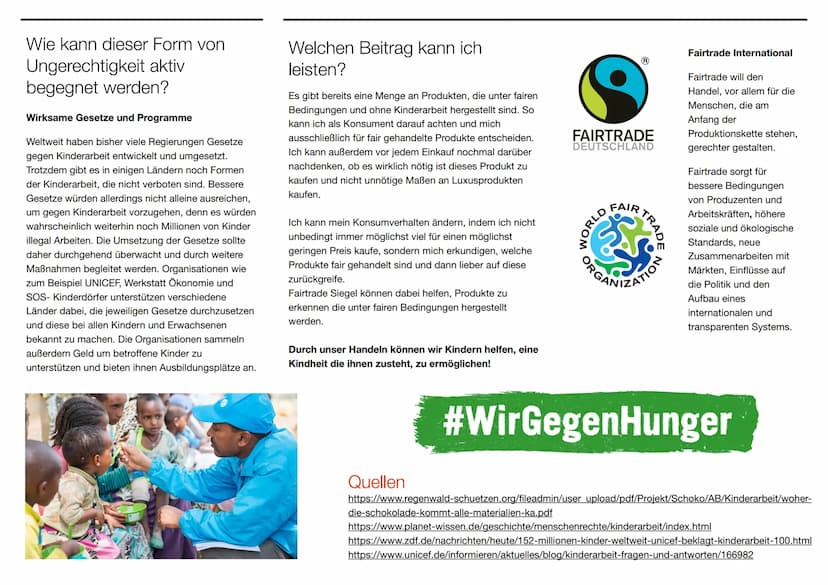 Kinderarbeit
Während Kinder in den meisten Ländern ein Recht auf
Bildung haben und sich bis zu einem gewissen Alter
keine sorgen um Geld und