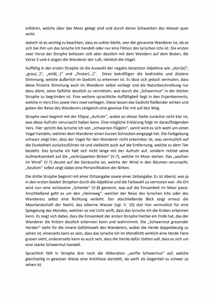 
<p>Das Gedicht "Am Moor" von Georg Trakl besteht aus drei Strophen, die erste Strophe besitzt vier Verse, Strophe zwei und drei hingegen nu