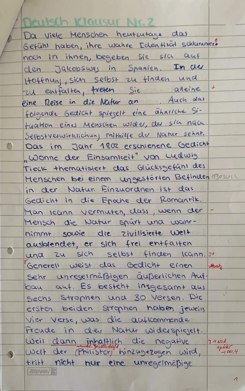 Name:
Klasse:
unjebundene
Block I: Gedichtinterpretation
Glücksgefühl
übeschits
Ludwig Tieck (1773-1853): Wonne der Einsamkeit
Analysiere un