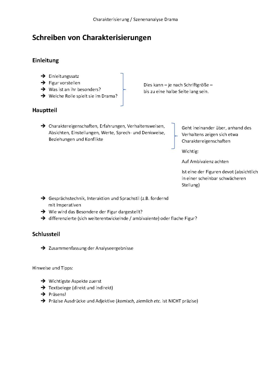 Charakterisierung / Szenenanalyse Drama