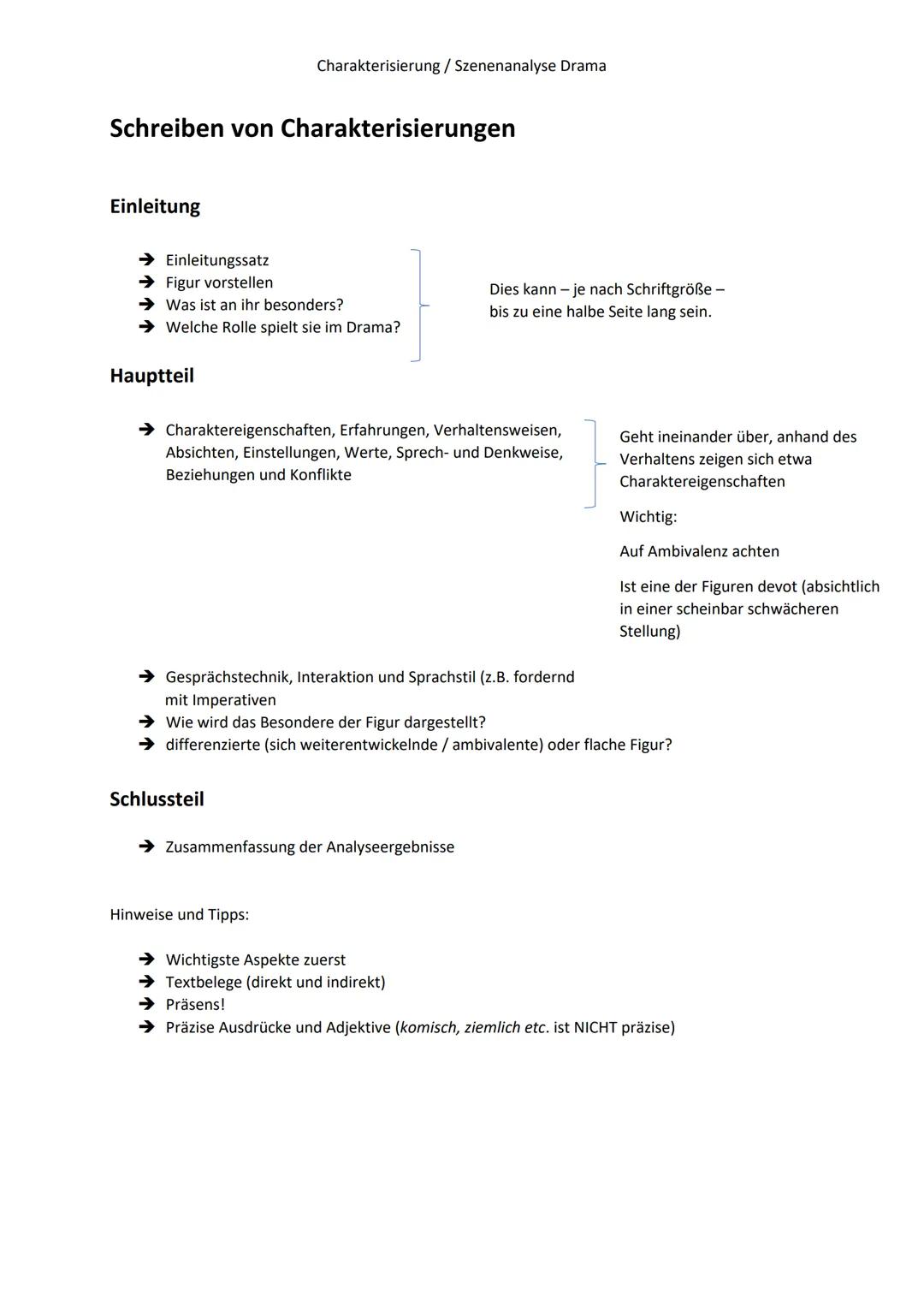 Schreiben von Charakterisierungen
Einleitung
➜ Einleitungssatz
➜Figur vorstellen
→ Was ist an ihr besonders?
→ Welche Rolle spielt sie im Dr