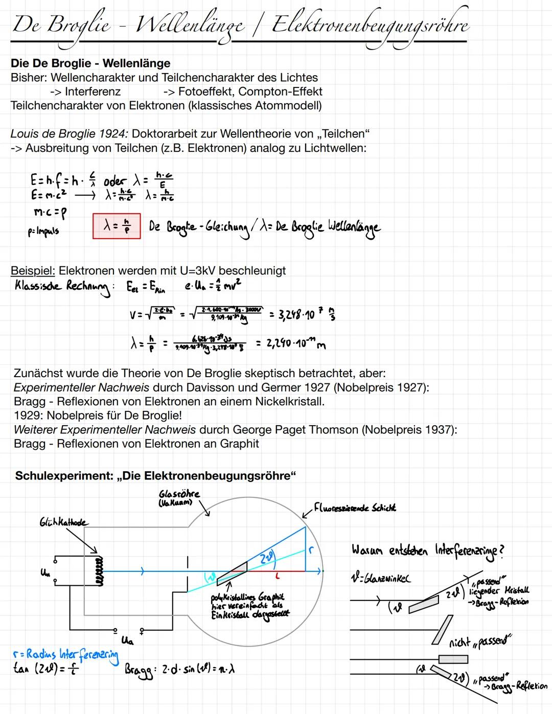 De Broglie - Wellenlänge | Elektronenbengungsröhre
Die De Broglie - Wellenlänge
Bisher: Wellencharakter und Teilchencharakter des Lichtes
->