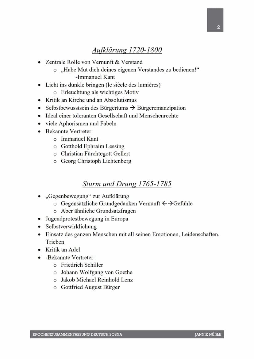 Epochen:
Epochenzusammenfassungen
1. Barock
2. Aufklärung
3. Sturm und Drang
4. Weimarer Klassik
5. Romantik
6. Realismus
7. Naturalismus
8.