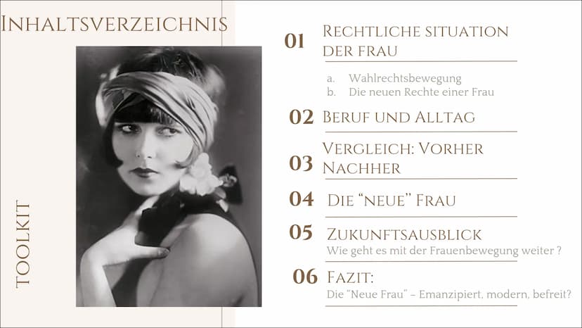 FRAUEN IN DER
WEIMARER
REPUBLIK
Von Giulio & Marinela
C
freer
designed by freepik INHALTSVERZEICHNIS
TOOLKIT
01
RECHTLICHE SITUATION
DER FRA