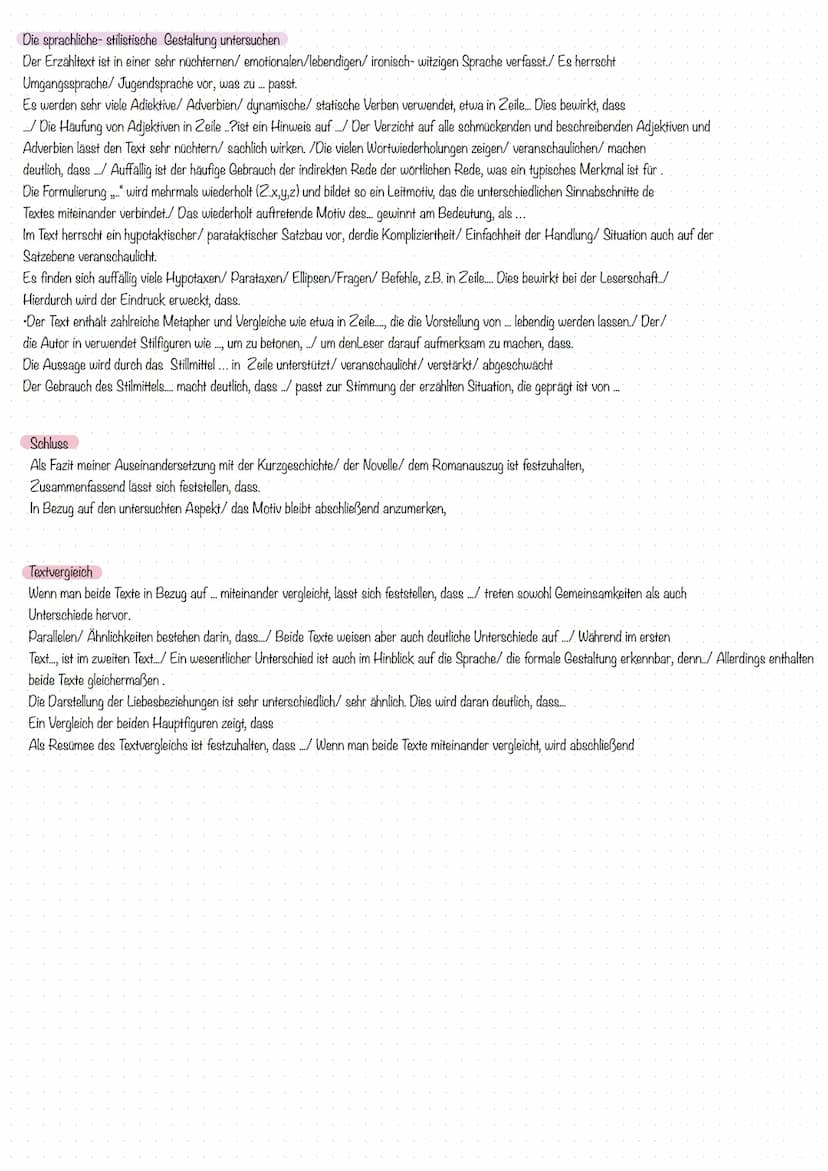 Aufbau und Formulierungshilfen Analyse eines epischen Textes
Einleitung
Der Roman/ Die Kurzgeschichte/ Die Erzählung von ... stammt aus dem 