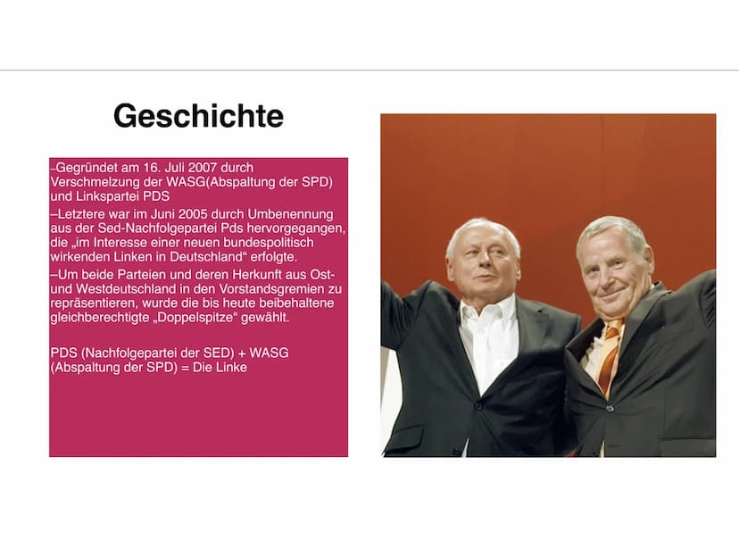 DIE LINKE. Themen
Geschichte
Struktur der Partei/Personen
Politik
Wahlprogramm Geschichte
-Gegründet am 16. Juli 2007 durch
Verschmelzung de