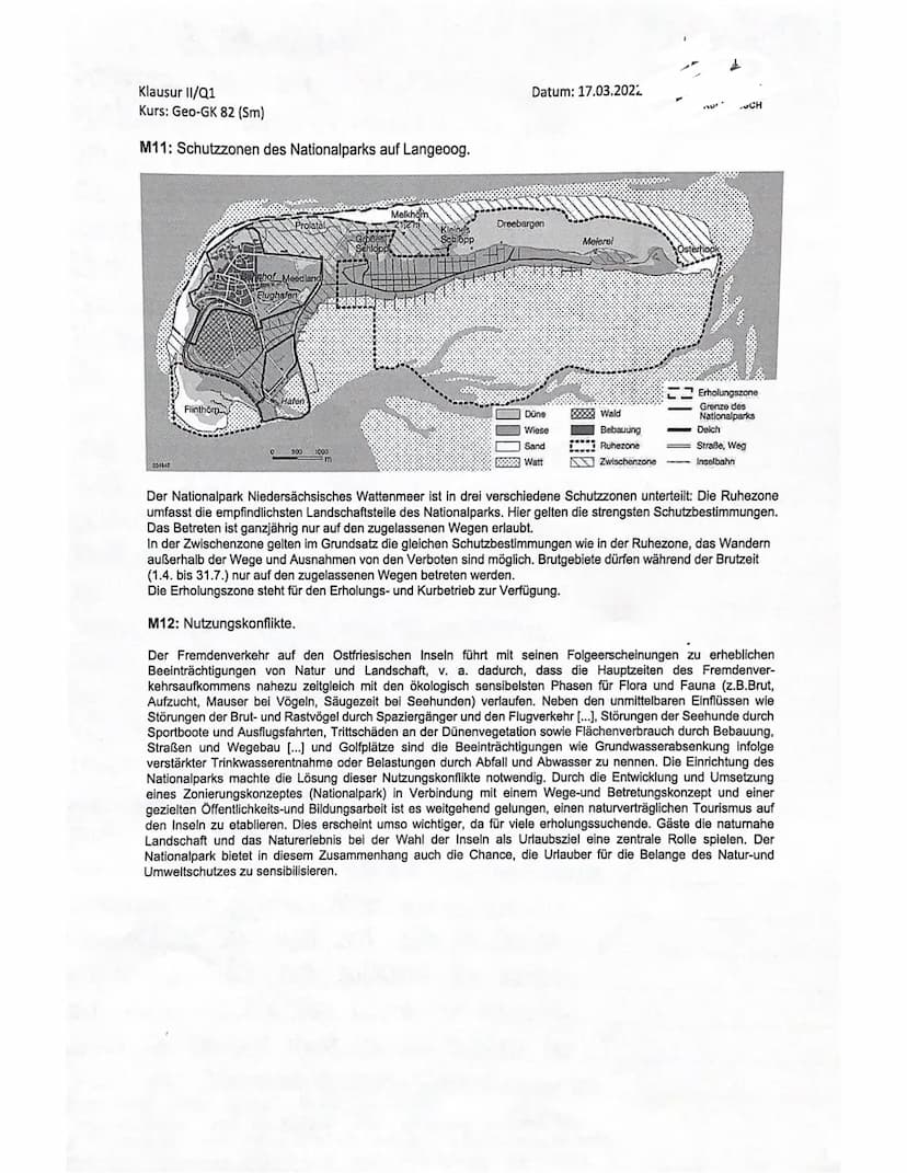 Klausur II/Q1
Kurs: Geo-GK 82 (Sm)
Name:
Thema
Punkte: 6/100
Tourismus im Spannungsfeld von Ökonomie und Ökologie
Das Beispiel der Nordseein