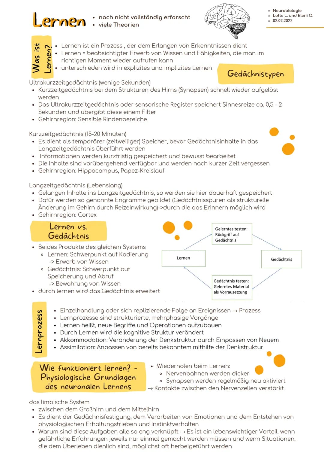 Lernen
Was ist
Lerner
●
●
Gedächnistypen
Ultrakurzzeitgedächtnis (wenige Sekunden)
Kurzzeitgedächtnis bei dem Strukturen des Hirns (Synapsen