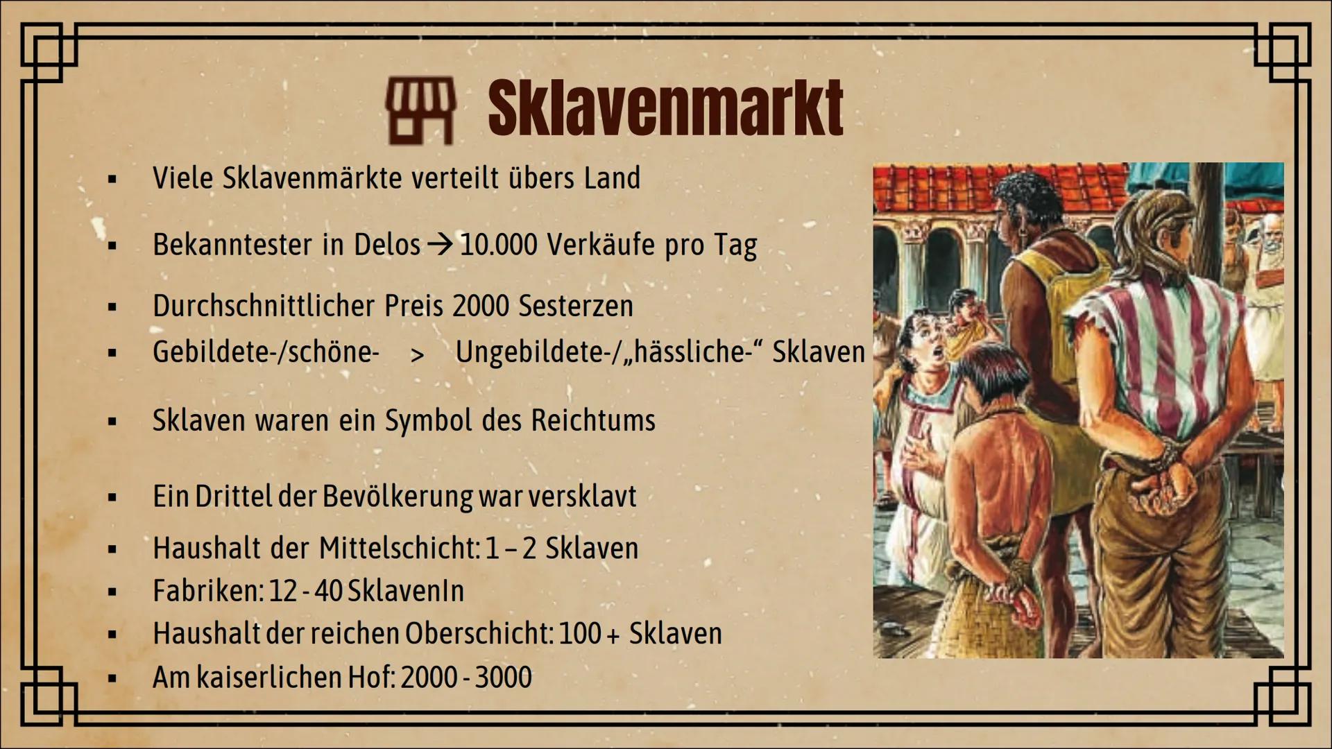 # Sklaverei

in der Antike # Gliederung

I. Definition von Sklaverei

II. Kleidung

III. Rechte

IV. Sklavenmarkt

V. Wege in die Sklaverei
