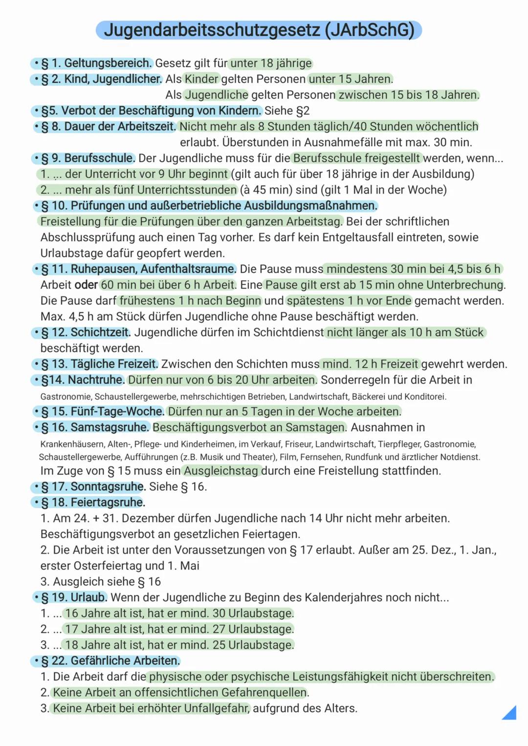 Jugendarbeitsschutzgesetz (JArbSchG)
• § 1. Geltungsbereich. Gesetz gilt für unter 18 jährige
•§ 2. Kind, Jugendlicher. Als Kinder gelten Pe