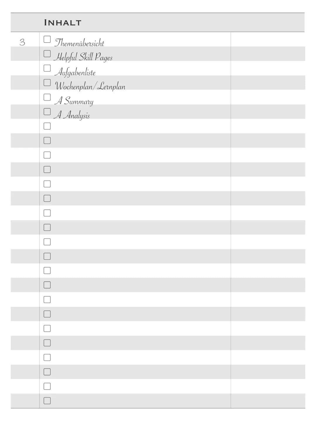 ENGLISCHKLAUSUR
15th of September 3
INHALT
Themenübersicht
Helpful Skill Pages
Aufgabenliste
Wochenplan/Lernplan
A Summary
A Analysis Thursd