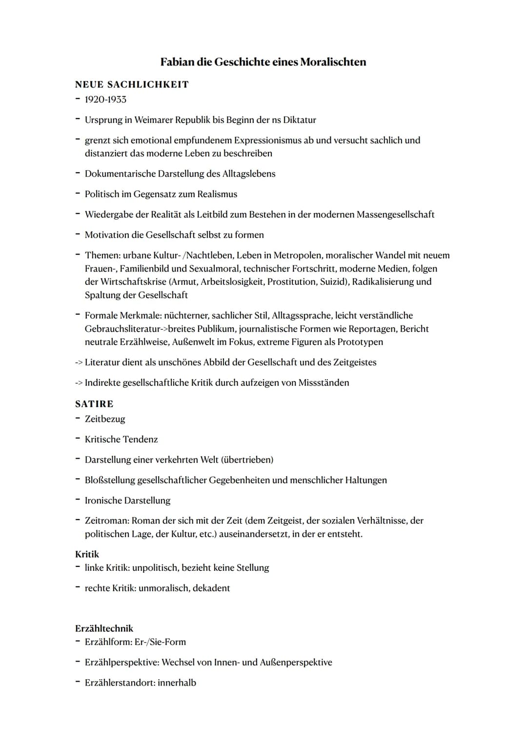 Fabian die Geschichte eines Moralischten
NEUE SACHLICHKEIT
- 1920-1933
- Ursprung in Weimarer Republik bis Beginn der ns Diktatur
grenzt sic