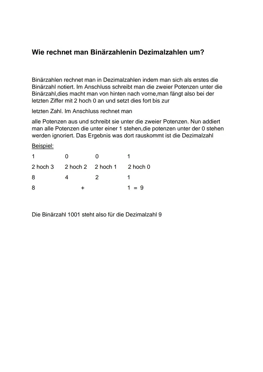 # Was ist das Binärsystem?

Das Binärsystem besteht au 2 Zahlen, 0 und 1, 0 steht für aus und 1 für
an. Die Basis der Binärzahlen ist 2 (0-1