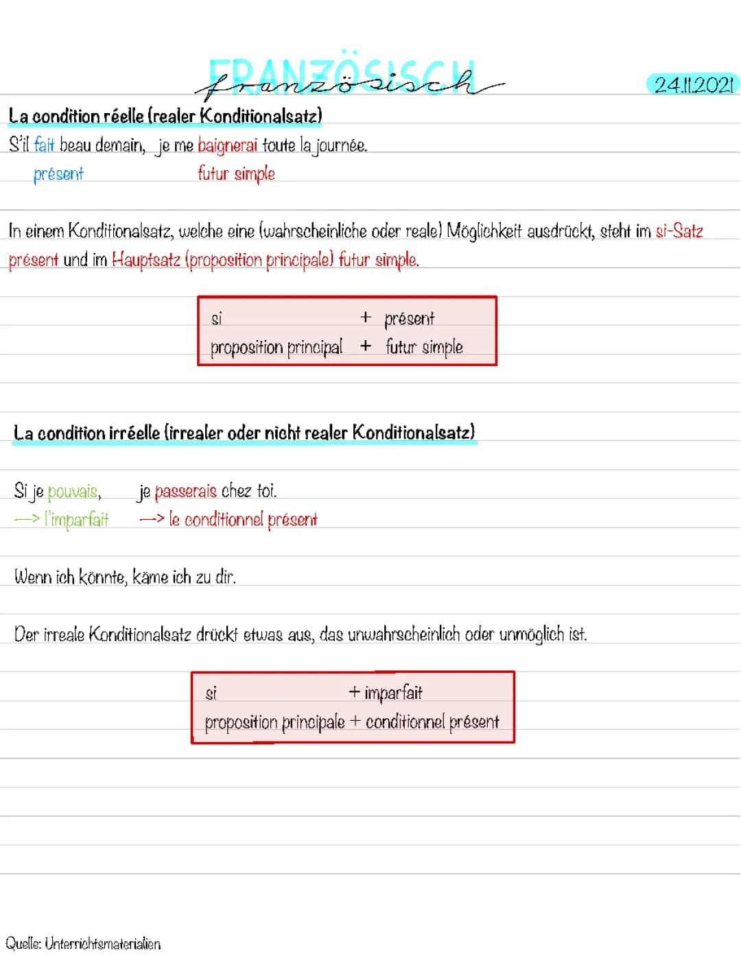 Le condition réelle et irréelle 