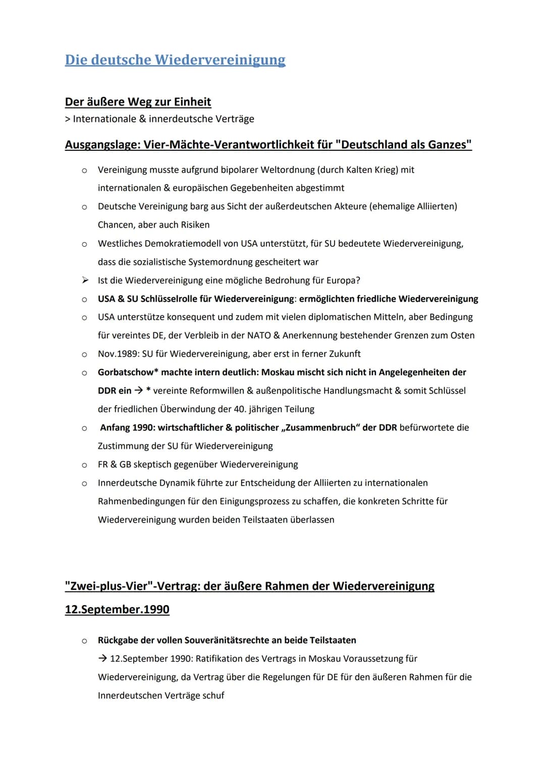 Die deutsche Wiedervereinigung
Der äußere Weg zur Einheit
> Internationale & innerdeutsche Verträge
Ausgangslage: Vier-Mächte-Verantwortlich