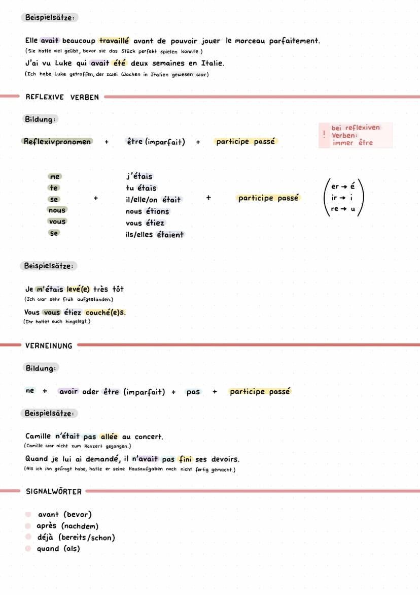 Verwendung: Handlung, die vor einer
anderen Handlung in der
Vergangenheit stattfand
(Vorvergangenheit)
BILDUNG
J'avais
tu avais
il/elle/on a