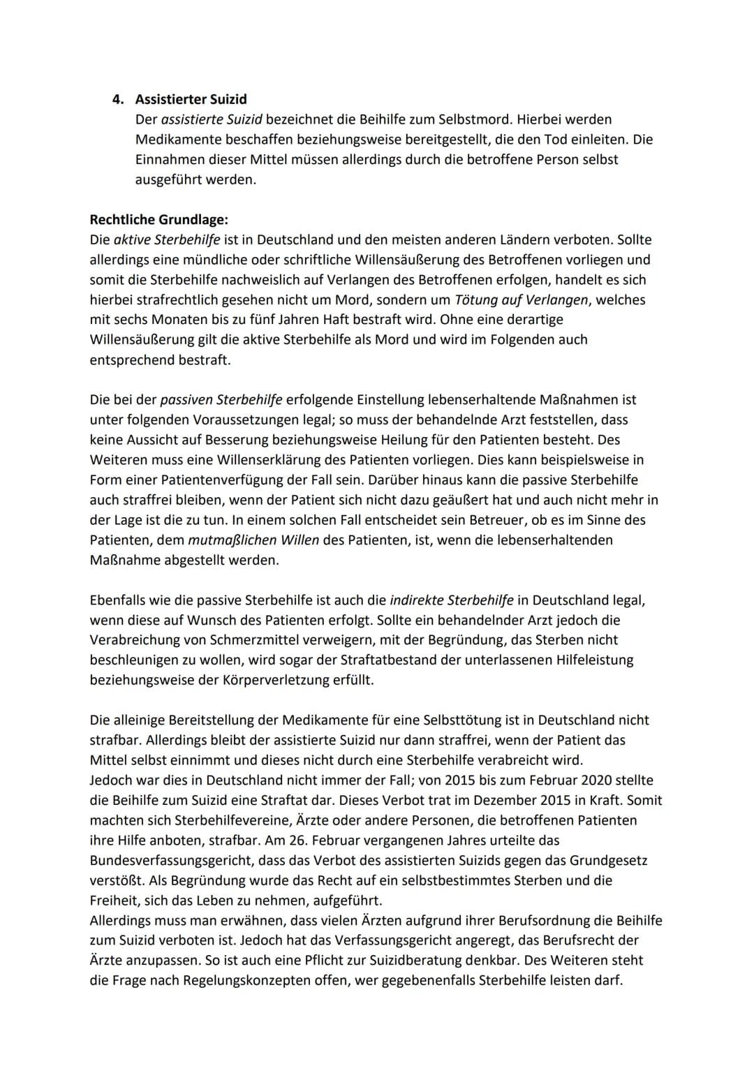 Tod und Sterben - Sterbehilfe
Aufgabe 1: Recherchiere im Internet, was man unter Sterbehilfe versteht und welche
rechtliche Grundlage es zur