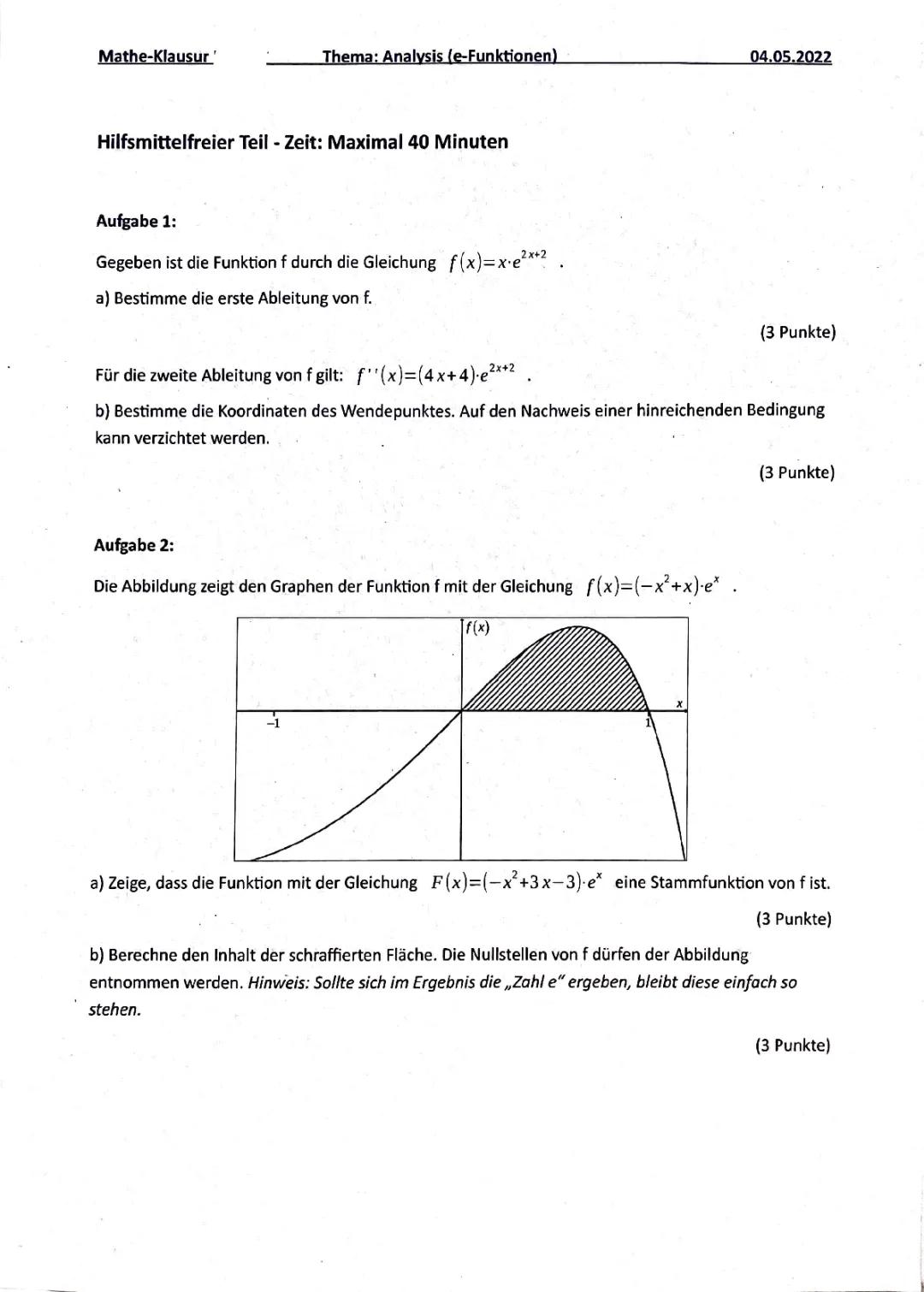 Mathe Klausur E-Funktionen PDF - Aufgaben & Lösungen für Klasse 10 und 11