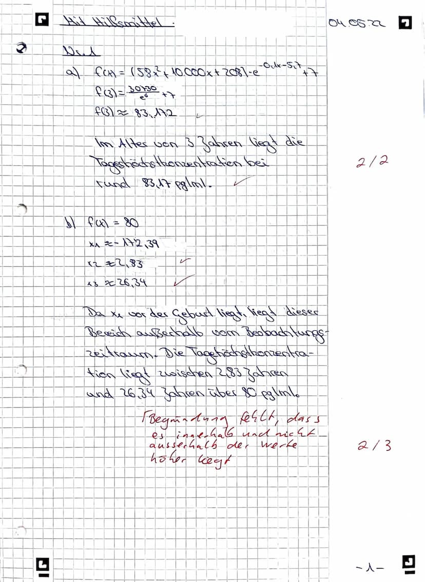 Mathe-Klausur'
Thema: Analysis (e-Funktionen)
Hilfsmittelfreier Teil - Zeit: Maximal 40 Minuten
Aufgabe 1:
Gegeben ist die Funktion f durch 