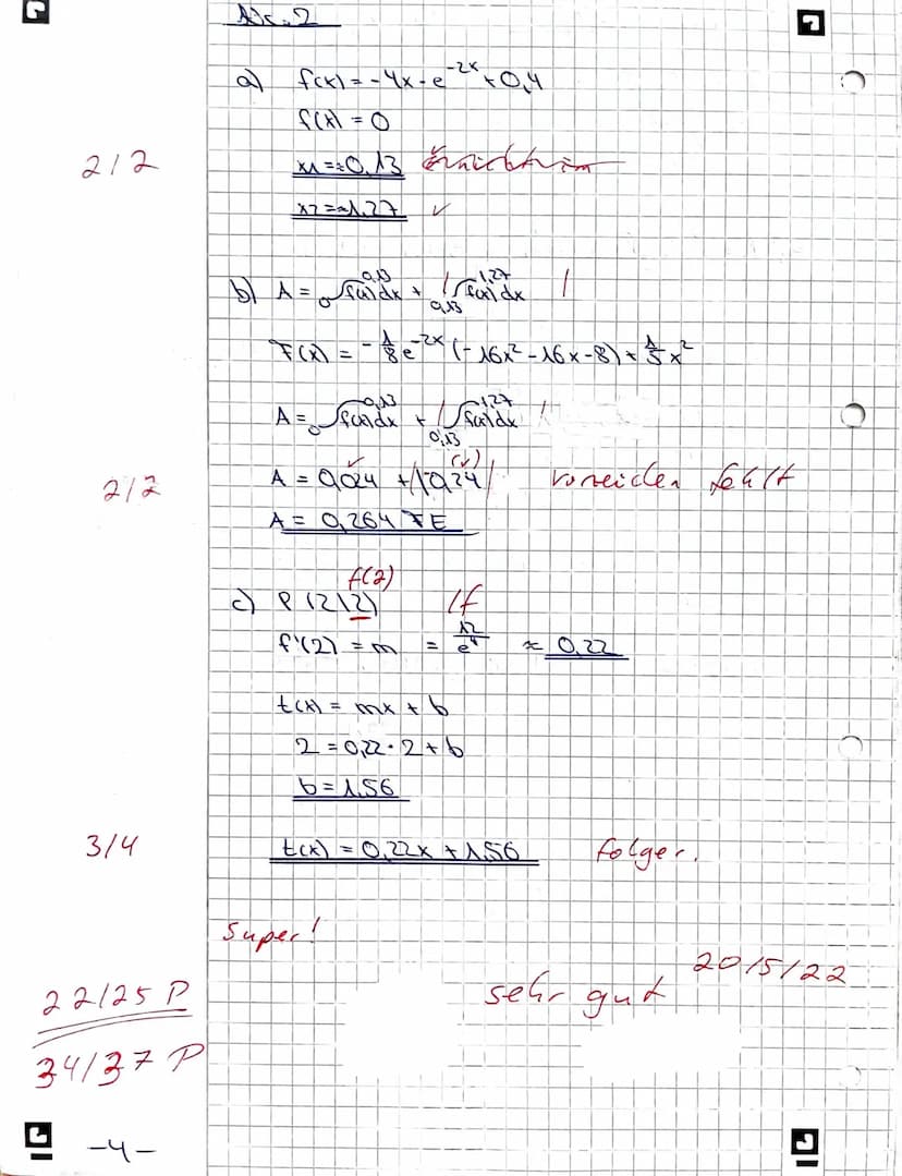 Mathe-Klausur'
Thema: Analysis (e-Funktionen)
Hilfsmittelfreier Teil - Zeit: Maximal 40 Minuten
Aufgabe 1:
Gegeben ist die Funktion f durch 
