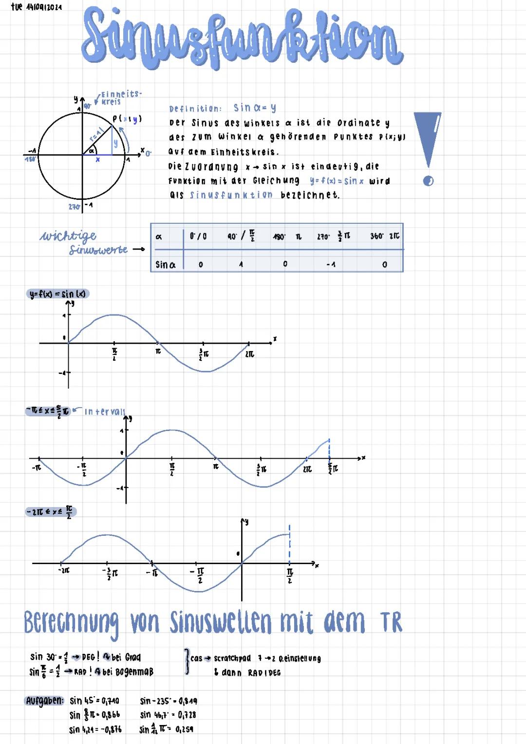 Alles über die Sinusfunktion: Formel, Eigenschaften und Berechnung mit dem Taschenrechner