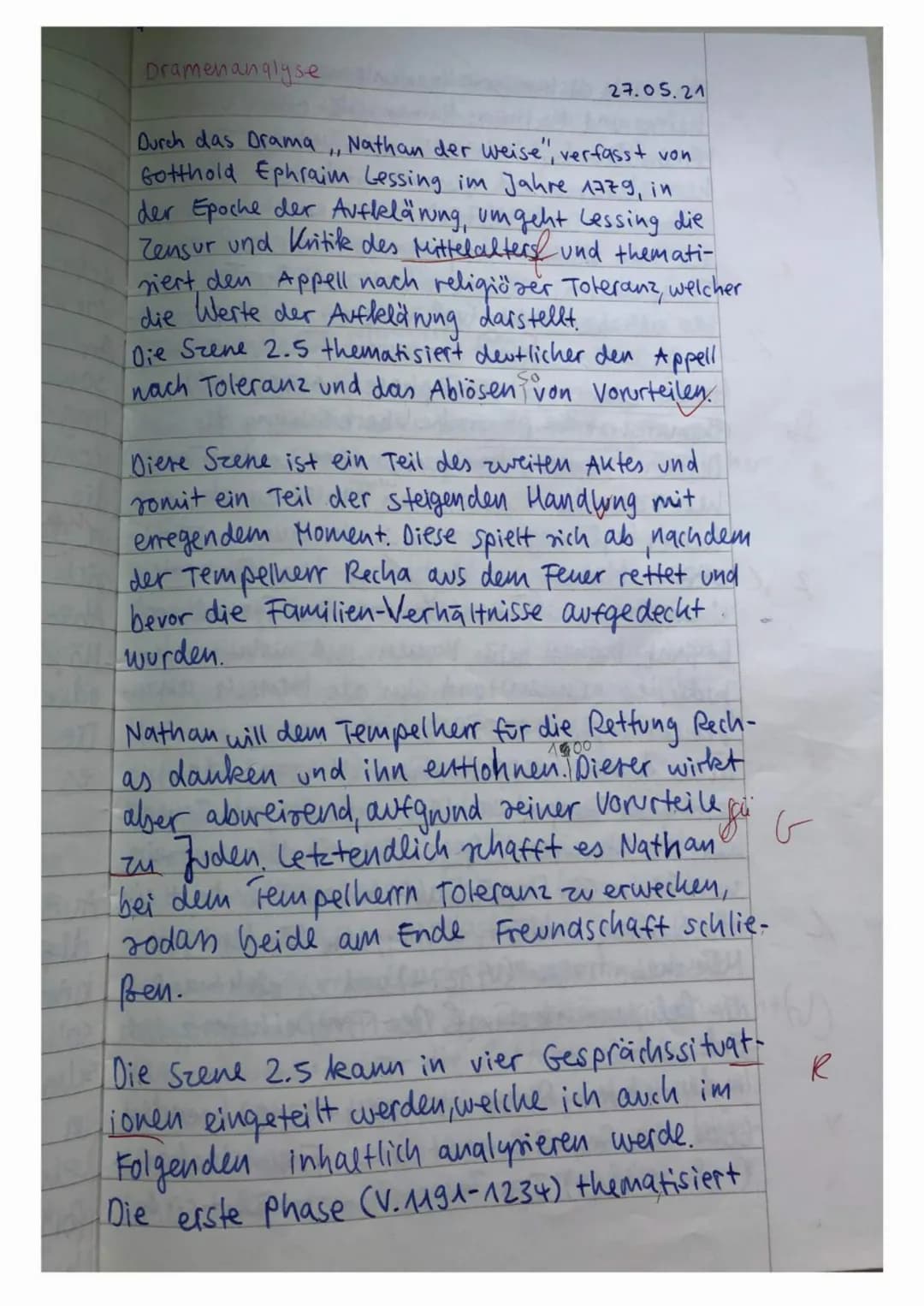 5
Dramenanalyse
27.05.21
Durch das Drama,, Nathan der weise", verfasst von
Gotthold Ephraim Lessing im Jahre 1779, in
der Epoche der Aufklär