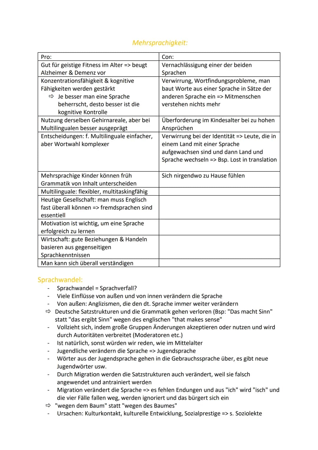 Mehrsprachigkeit:
Pro:
Gut für geistige Fitness im Alter => beugt
Alzheimer & Demenz vor
Konzentrationsfähigkeit & kognitive
Fähigkeiten wer