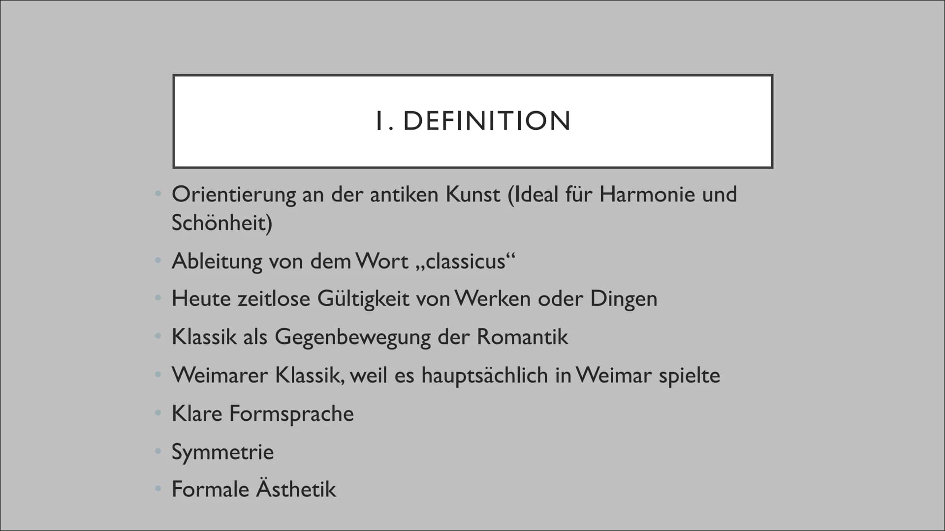 WEIMARER KLASSIK
Eine Präsentation von Merle A.
Hoxbxbxhxp 0
1
0
T
•
0
0
I. Definition
2. Zeitliche Aspekte
3. Historischer Hintergrund
4. Z