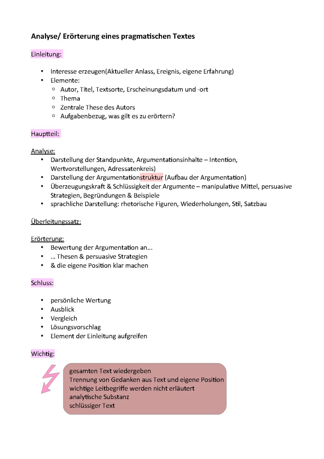 Aufbau - Analyse/Erörterung pragmatischer Texte