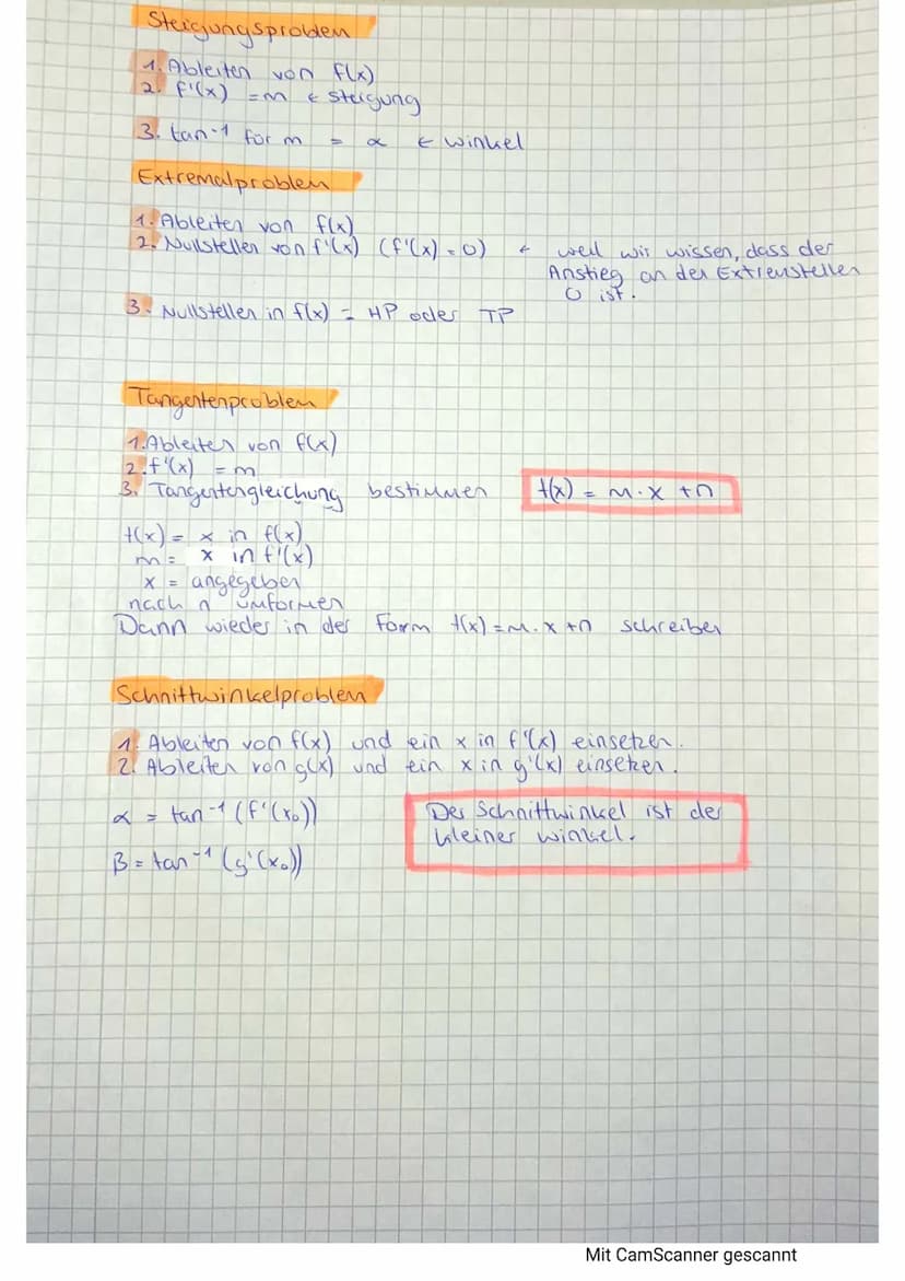e
Mathe
Lernzettel
Wichtige Punkte bei Funktionen und ihre Eigenschaften
Bereich vor dem
Hochpunkt: Der Anstieg der Tangente in
HP posity. A