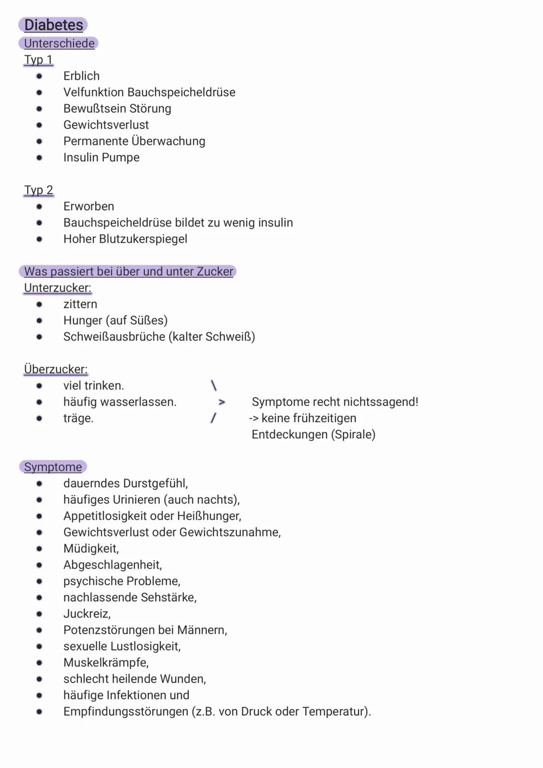 Diabetes
Unterschiede
Typ 1
Typ 2
Erblich
Velfunktion Bauchspeicheldrüse
Bewußtsein Störung
Gewichtsverlust
Permanente Überwachung
Insulin P