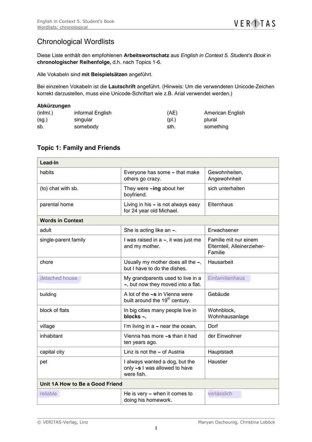 English in Context 5. Student's Book
Wordlists: chronological
Chronological Wordlists
Diese Liste enthält den empfohlenen Arbeitswortschatz 