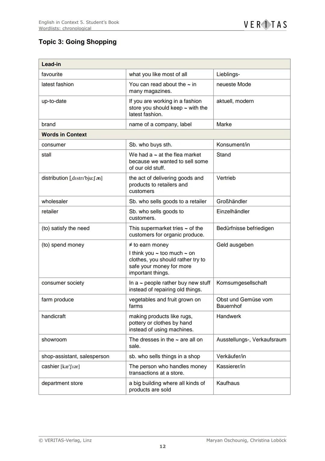 English in Context 5. Student's Book
Wordlists: chronological
Chronological Wordlists
Diese Liste enthält den empfohlenen Arbeitswortschatz 