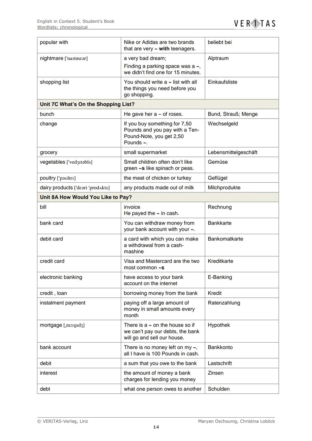 English in Context 5. Student's Book
Wordlists: chronological
Chronological Wordlists
Diese Liste enthält den empfohlenen Arbeitswortschatz 