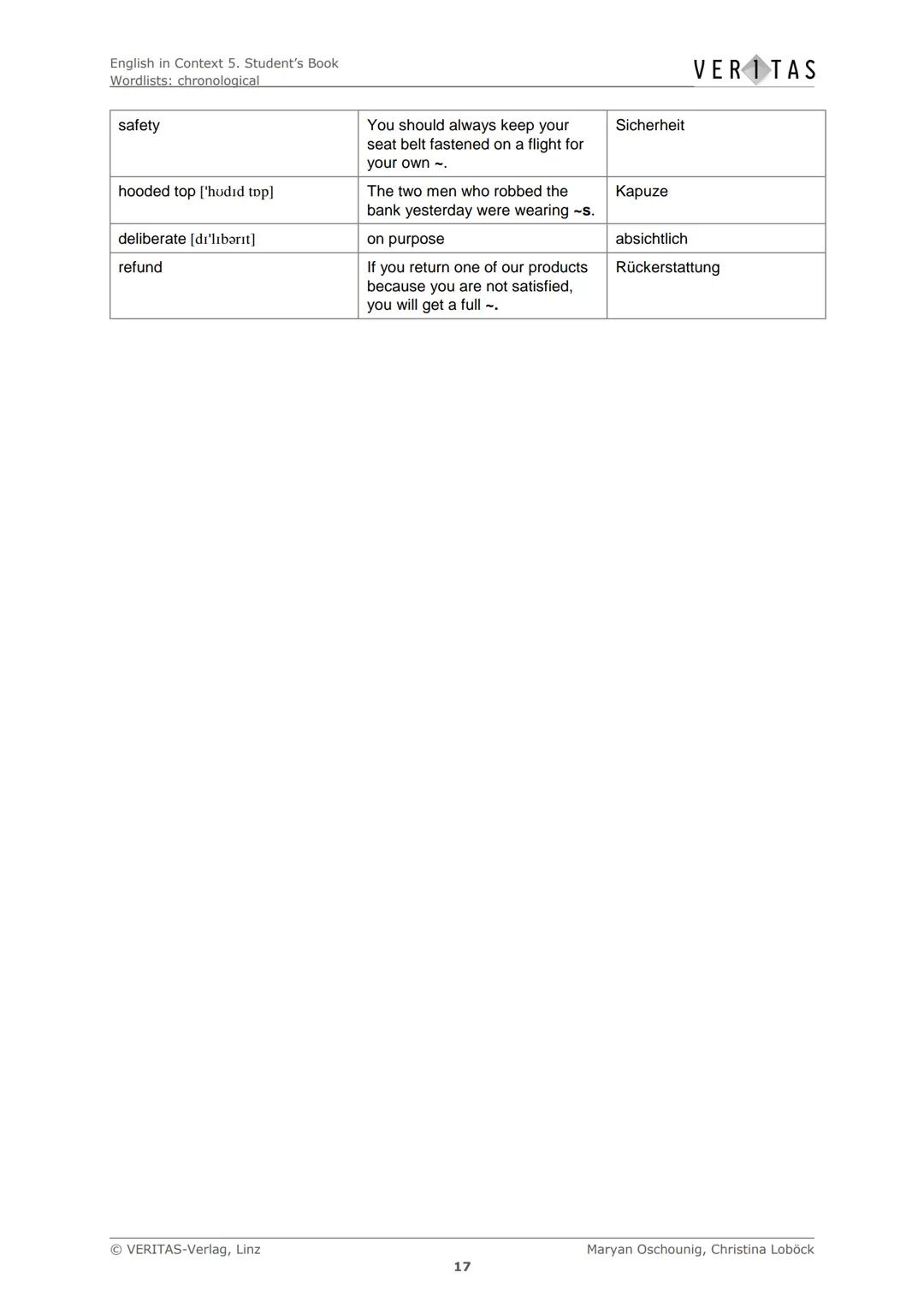 English in Context 5. Student's Book
Wordlists: chronological
Chronological Wordlists
Diese Liste enthält den empfohlenen Arbeitswortschatz 