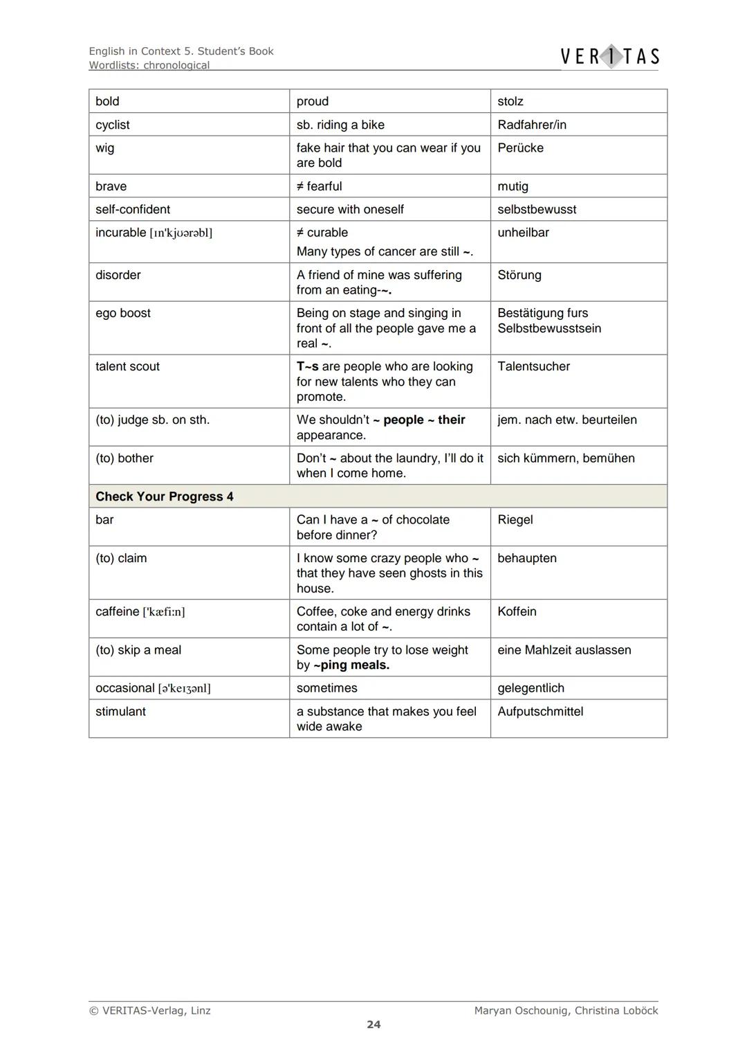 English in Context 5. Student's Book
Wordlists: chronological
Chronological Wordlists
Diese Liste enthält den empfohlenen Arbeitswortschatz 