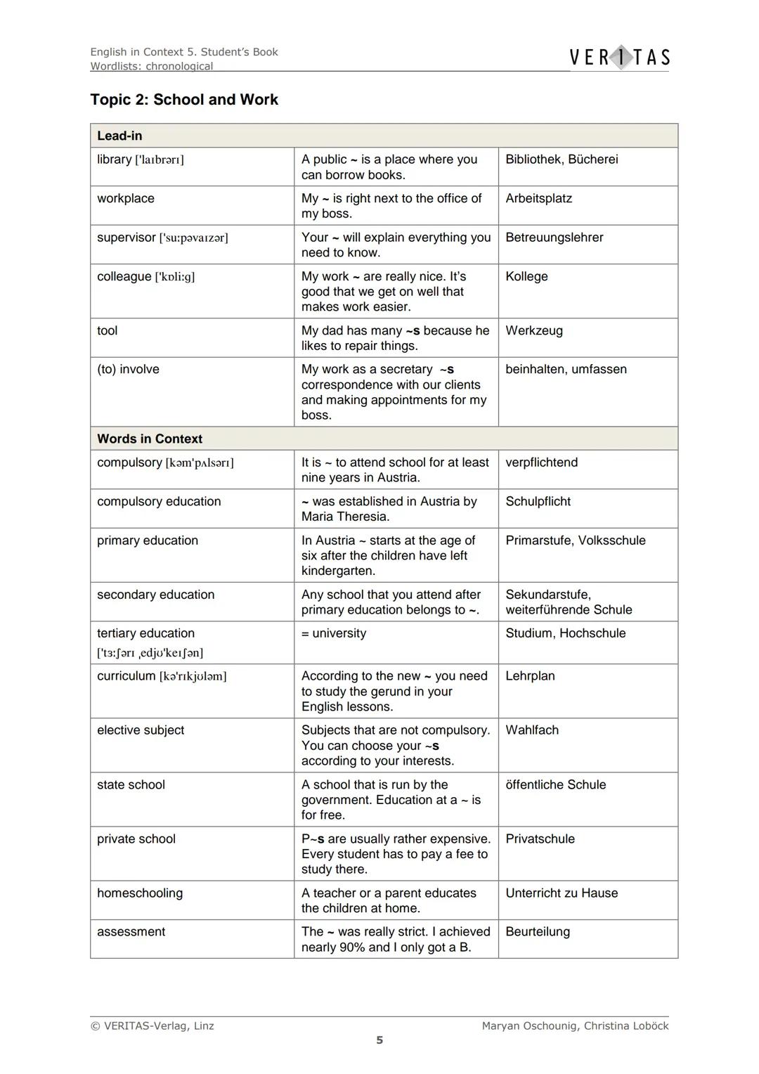 English in Context 5. Student's Book
Wordlists: chronological
Chronological Wordlists
Diese Liste enthält den empfohlenen Arbeitswortschatz 