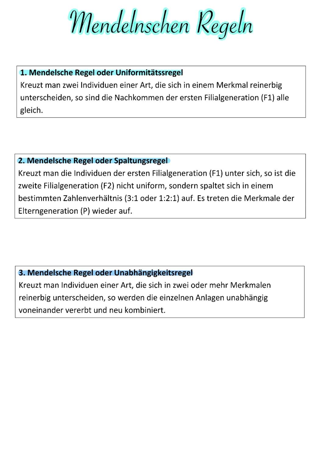 Mendelsche Regeln einfach erklärt: 1., 2. und 3. Regel mit Übungen