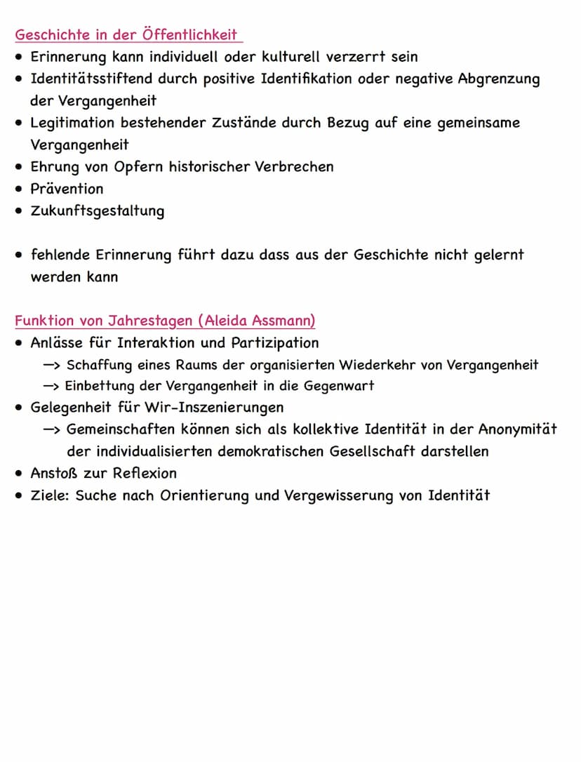 ||
Zusammenfassung
Geschichts- und
Erinnerungskultur
Geschichts- und Erinnerungskultur
Erinnerungskultur/Geschichtskultur
• Oberbegriff für 