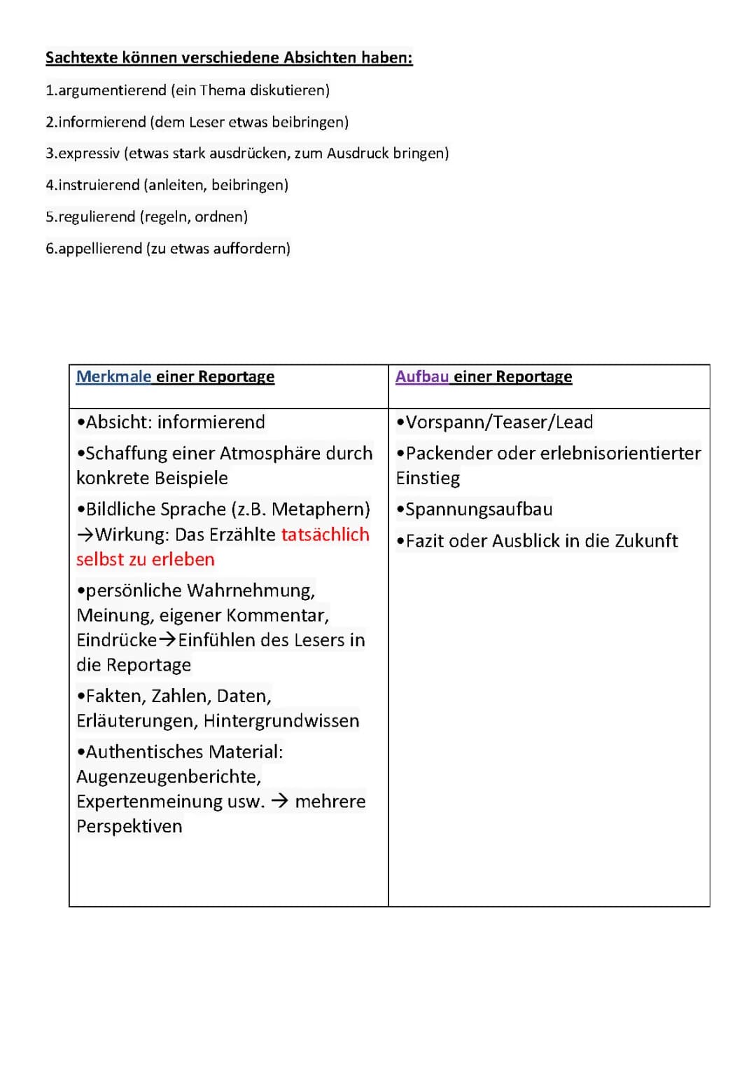 Reportage Beispiel PDF und Metapher einfach erklärt - Klasse 7 und 8 Übungen