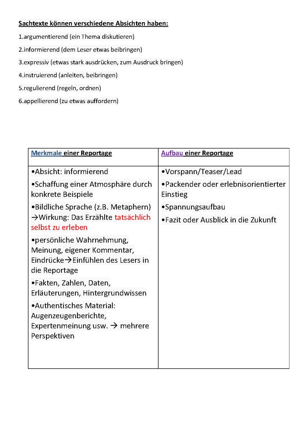 Reportage Beispiel PDF und Metapher einfach erklärt - Klasse 7 und 8 Übungen