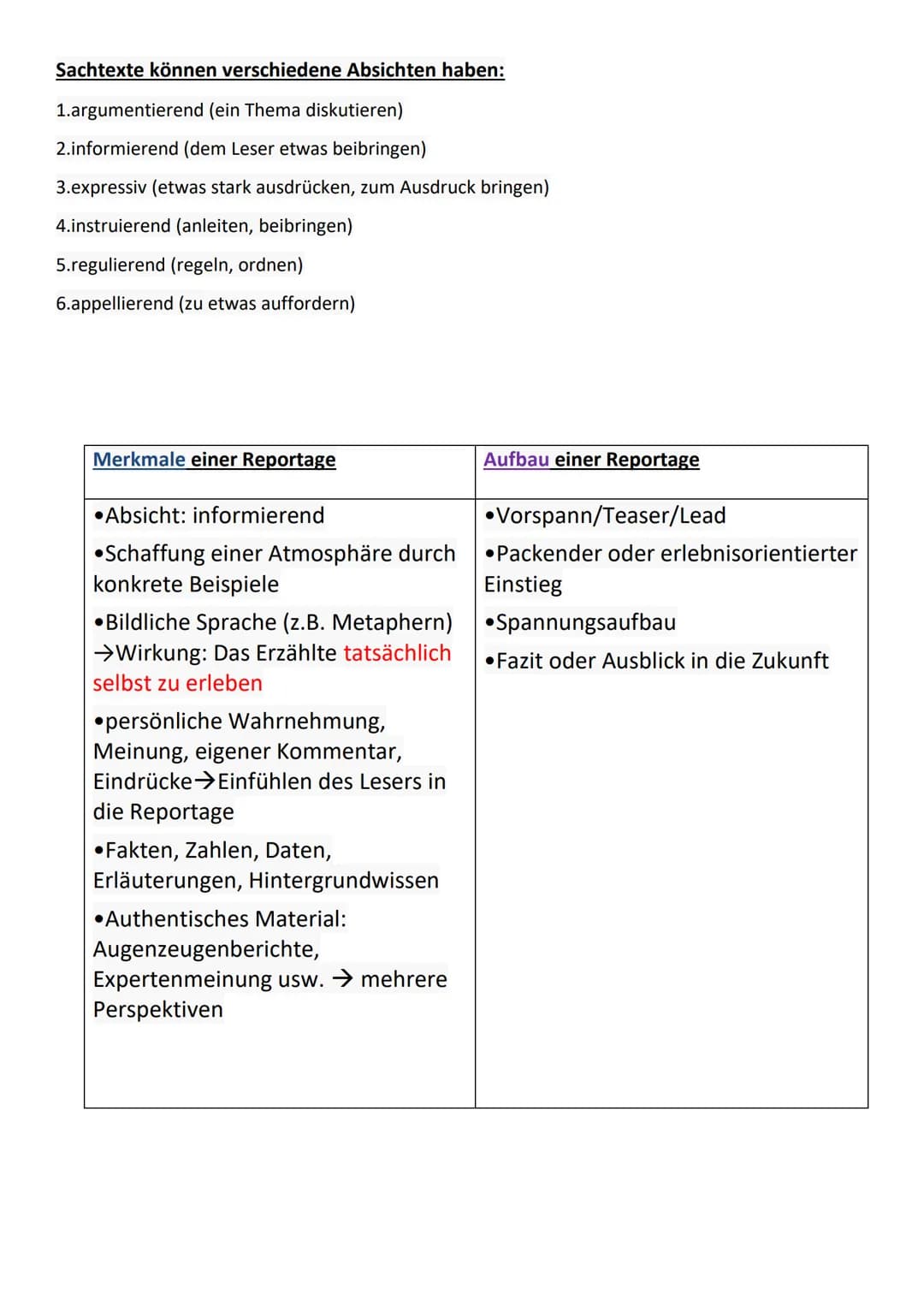 Sachtexte können verschiedene Absichten haben:
1.argumentierend (ein Thema diskutieren)
2.informierend (dem Leser etwas beibringen)
3.expres