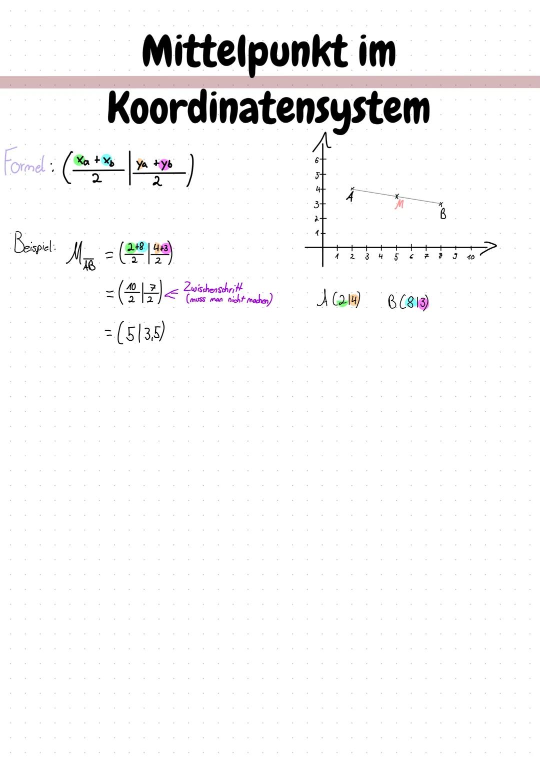 # Vektoren

Spitze minus Fuß
Formel:($\binom{x_a - x_b}{y_a - y_b}$)

A (315) B (714)

Baspieil: $\overrightarrow{AB}$ = $\binom{7-3}{4-5}$ 