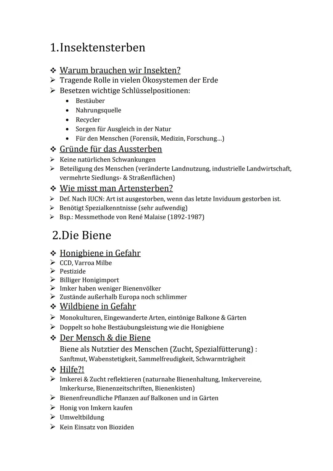 1. Insektensterben
Warum brauchen wir Insekten?
➤ Tragende Rolle in vielen Ökosystemen der Erde
➤ Besetzen wichtige Schlüsselpositionen:
● B